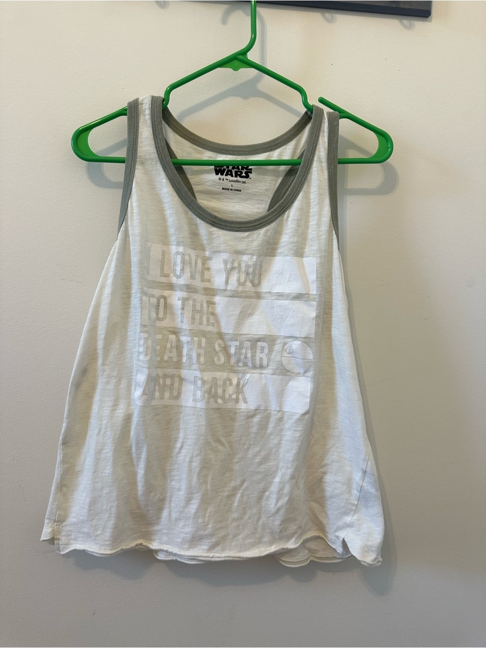 Star Wars White Tank Top with Gray Trim and Subtle Graphic